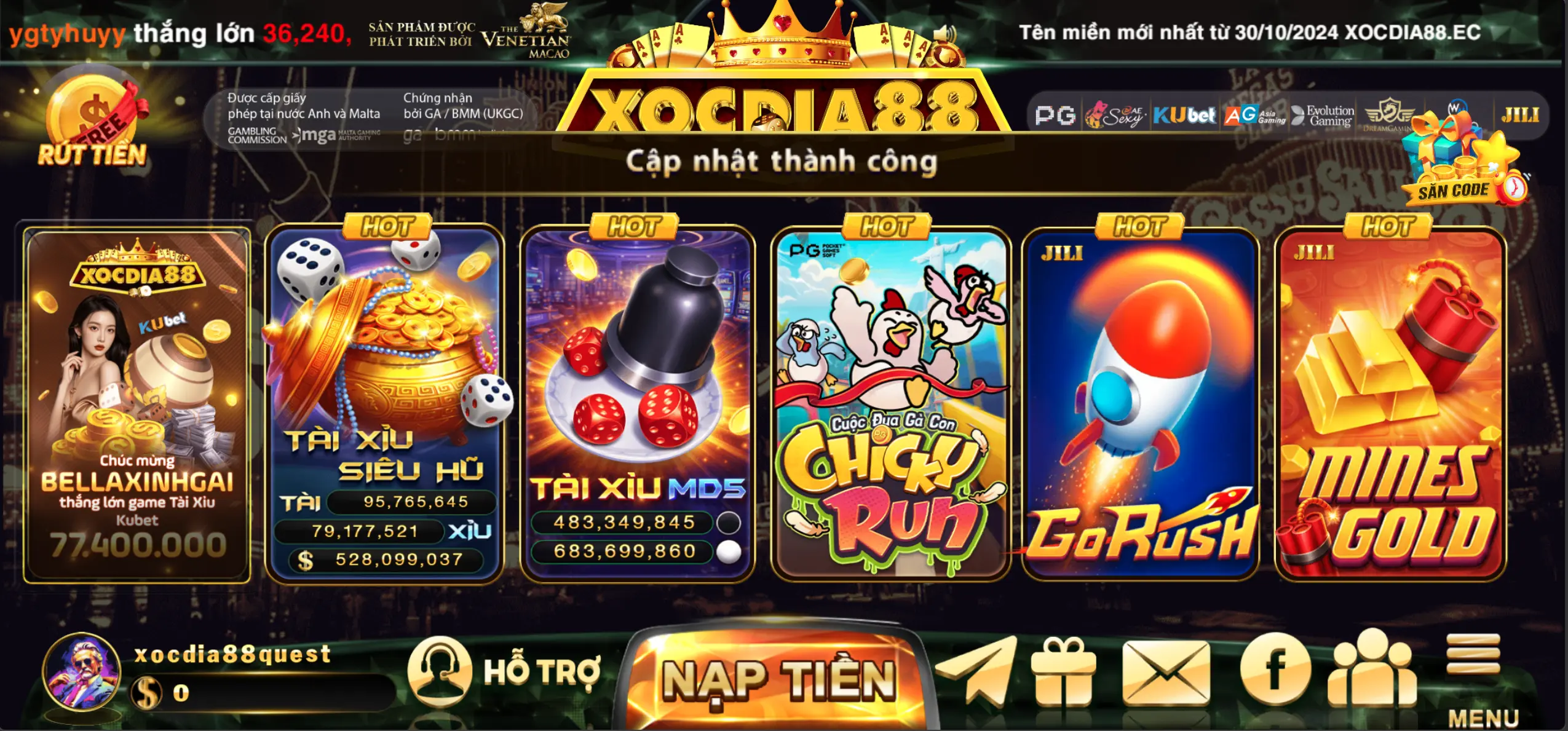 Giao diện Lobby Xóc Đĩa 88